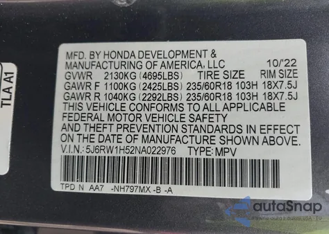 2022 Honda Cr-V Ex z USA, uszkodzony, nr VIN 5J6RW1H52NA022976